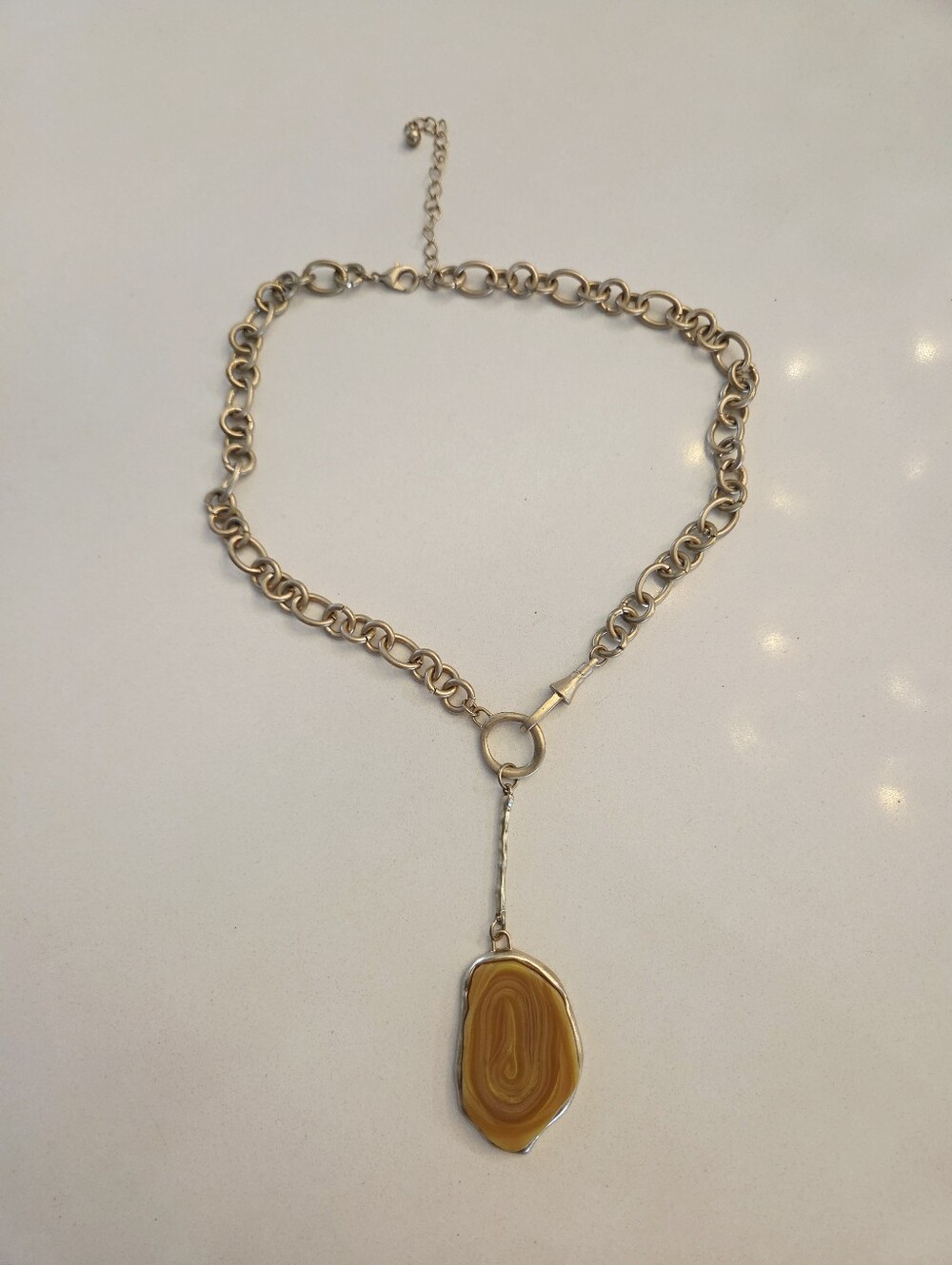 Gold Chain Necklace with Caramel Agate Pendant - Women Jewelry